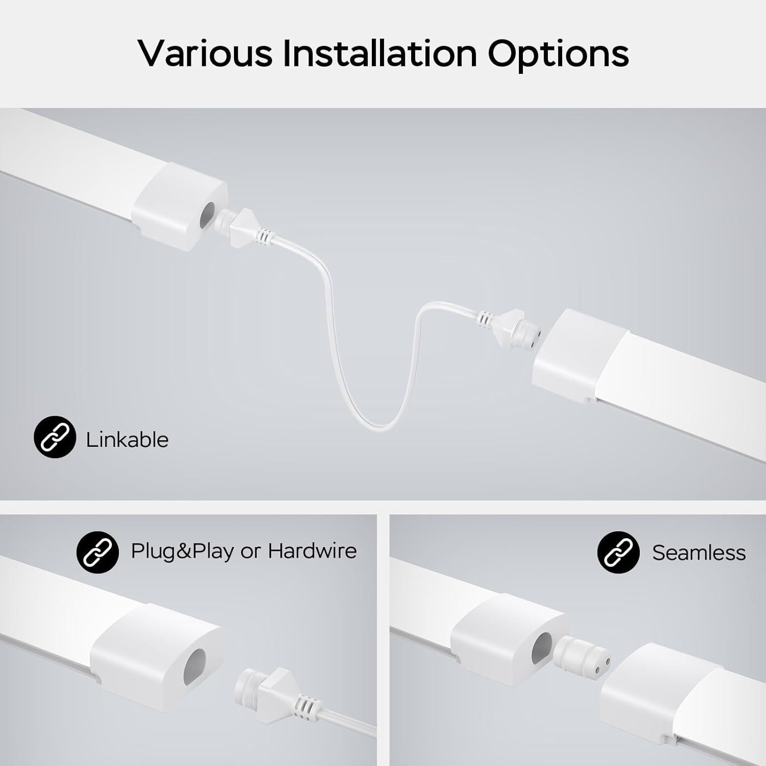 Detalle de Amdelne 6000K LED Batten Light (40cm, 16W) – Plug-in IP65 strip tube for garage, shed & indoor rooms