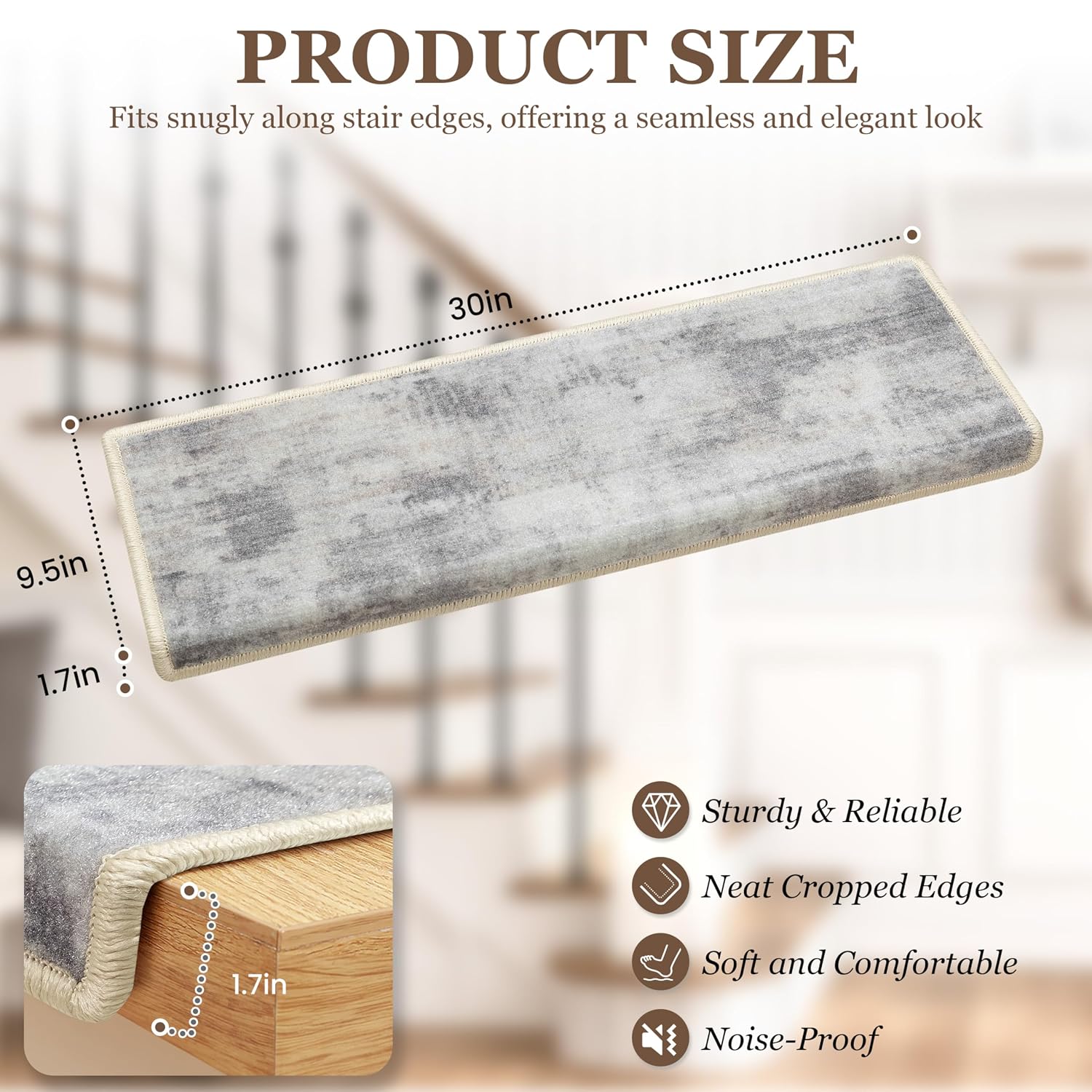 Detalle 2 de TANVILL Bullnose Stair Treads for Wooden Stairs, Non-Slip, 9.5 x 30, 14-Pack