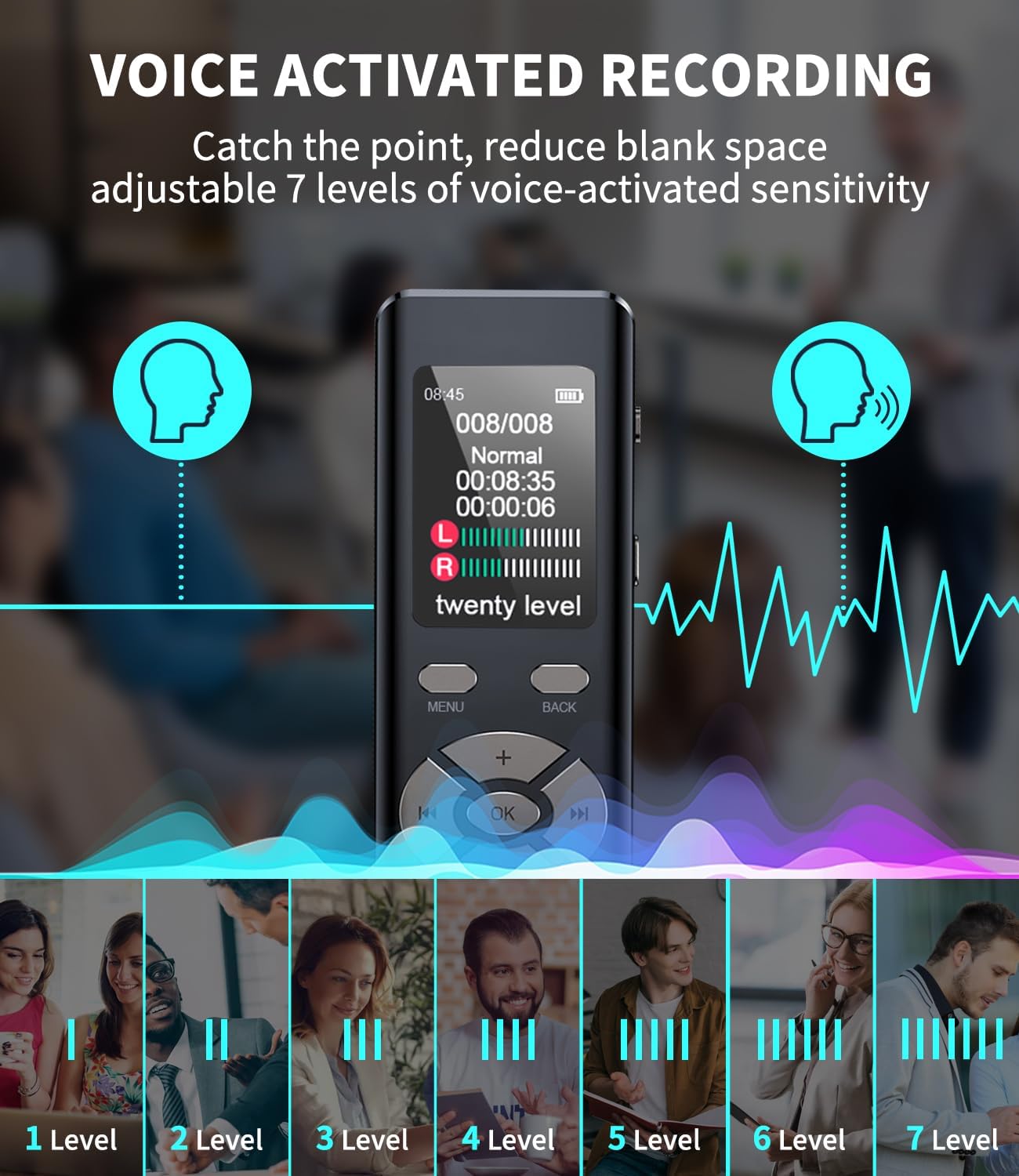 Thumbnail 2 de DISTANCEE 64GB Digital Voice Recorder — voice activated