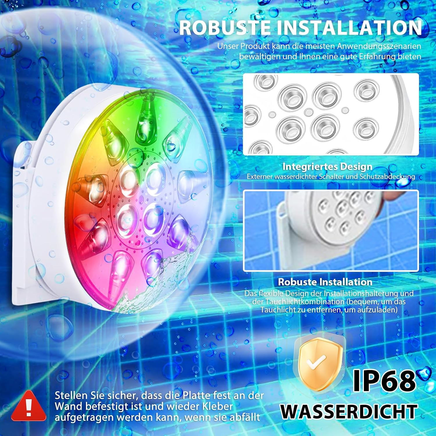 Detalle de HOSPAOP Unterwasser-LED-Lichtset (2er) – Wiederaufladbar, IP68, RF-Fernbedienung, RGB mit Timer