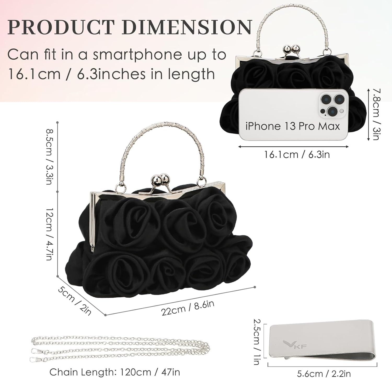 Detalle de Kilofly Missy K 7 Roses Satin Clutch Purse with Detachable Strap Money Clip