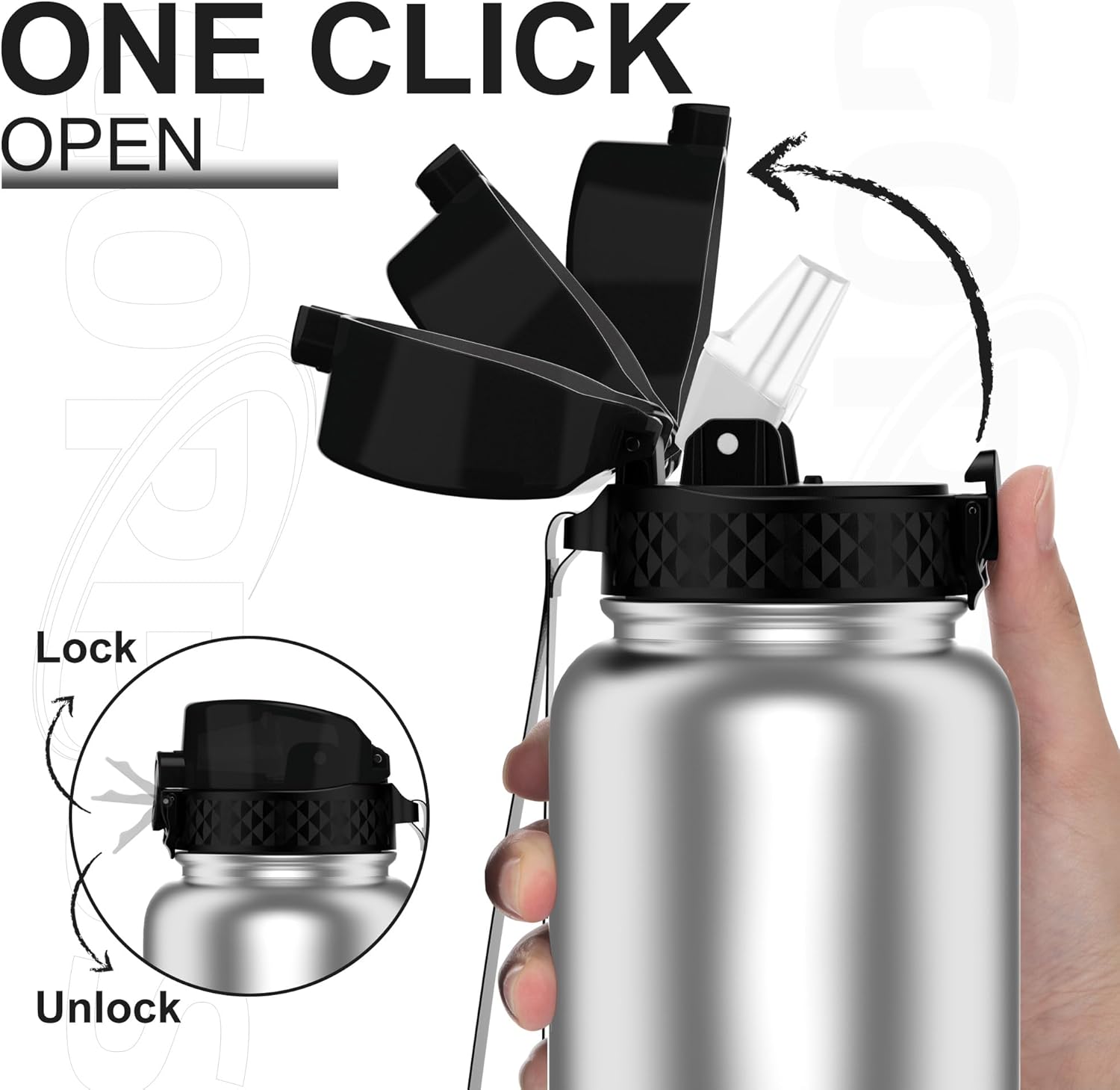 Thumbnail 1 de GOPPUS 1.2L Stainless Water Bottle with Straw – Dual‑Walled, Leakproof & Strap