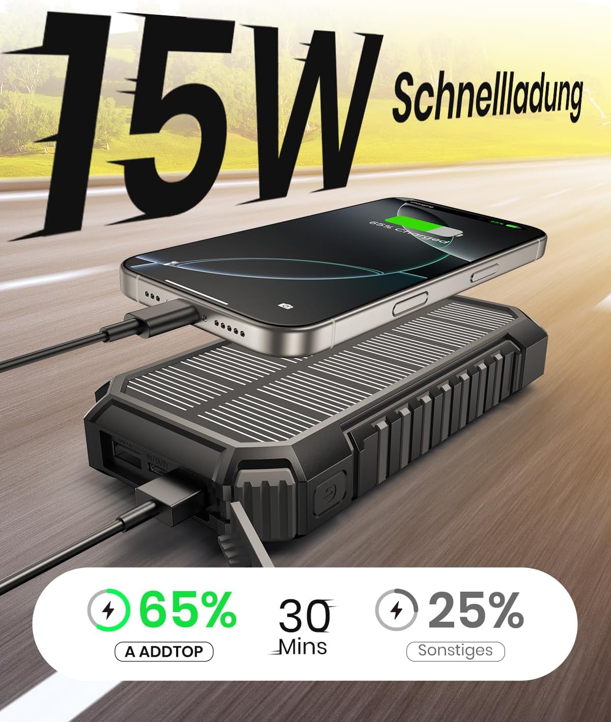 Detalle 1 de ADDTop Solar Power Bank 26800mAh Kabellos