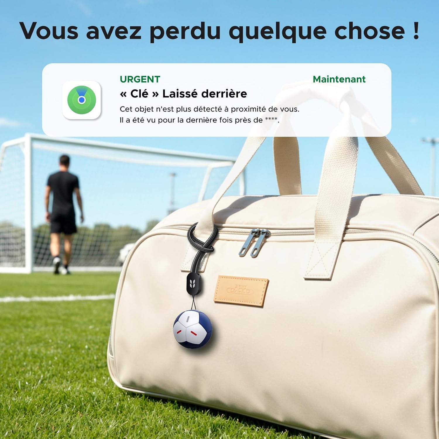 Detalle de UGREEN FineTrack 2 Finder Tag Design Football – Localisateur Find My en couleur tricolore (IP68, 110 dB)