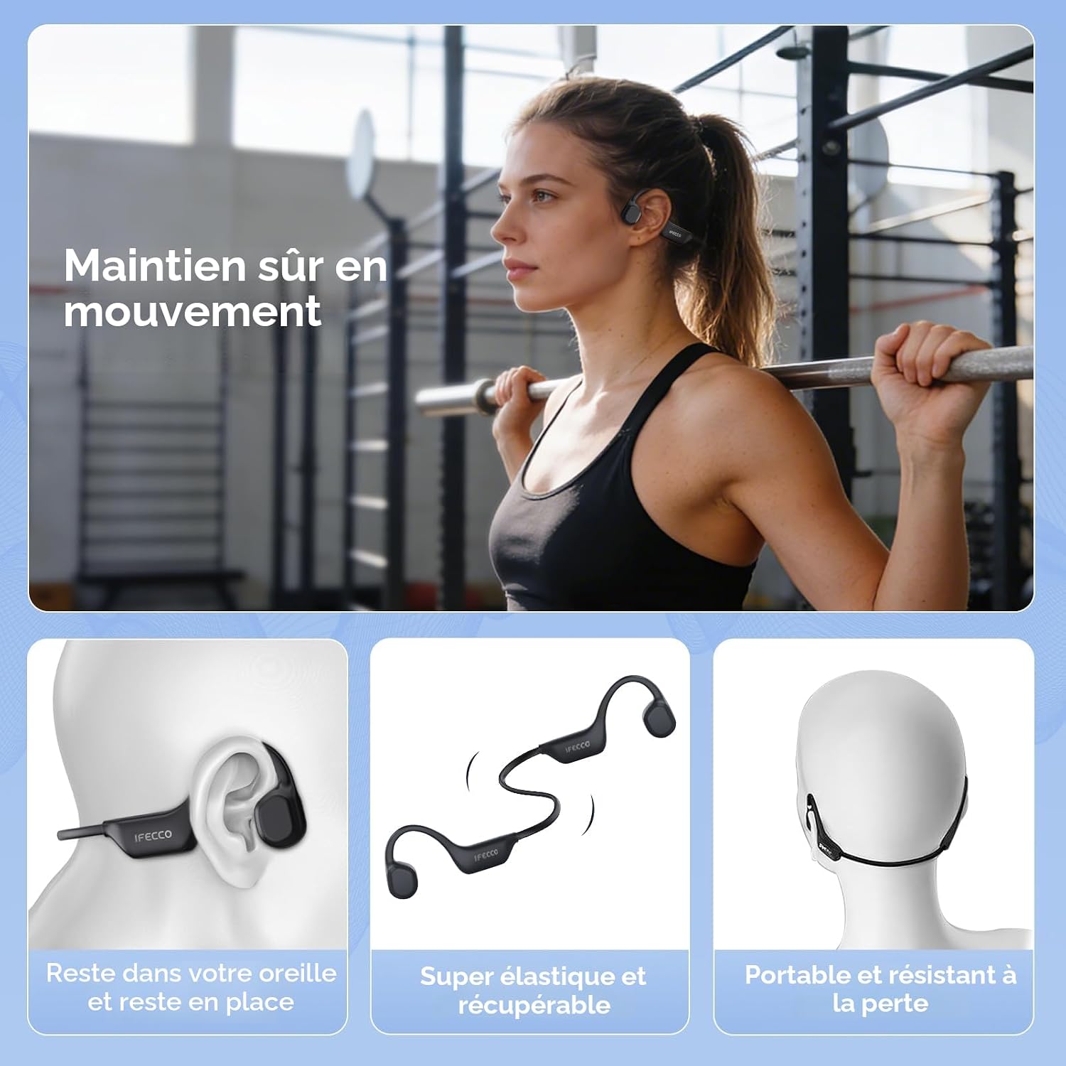 Thumbnail 6 de IFECCO Casque Conduction Osseuse Bluetooth 6.0 IP67 — Écouteurs Open Ear pour Course, Cyclisme et Fitness