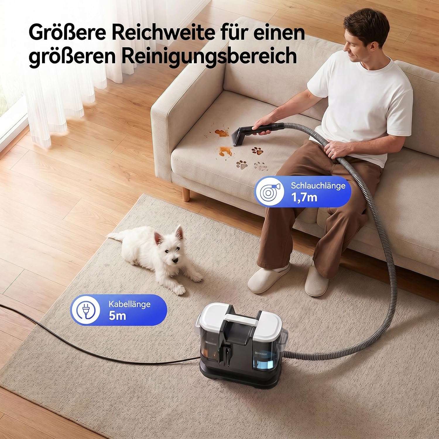 Thumbnail 3 de Lubluelu Nasssauger Polsterreiniger: 600 W, 22 kPa Tiefenreinigung für Teppiche, Polster und Auto-Innenräume