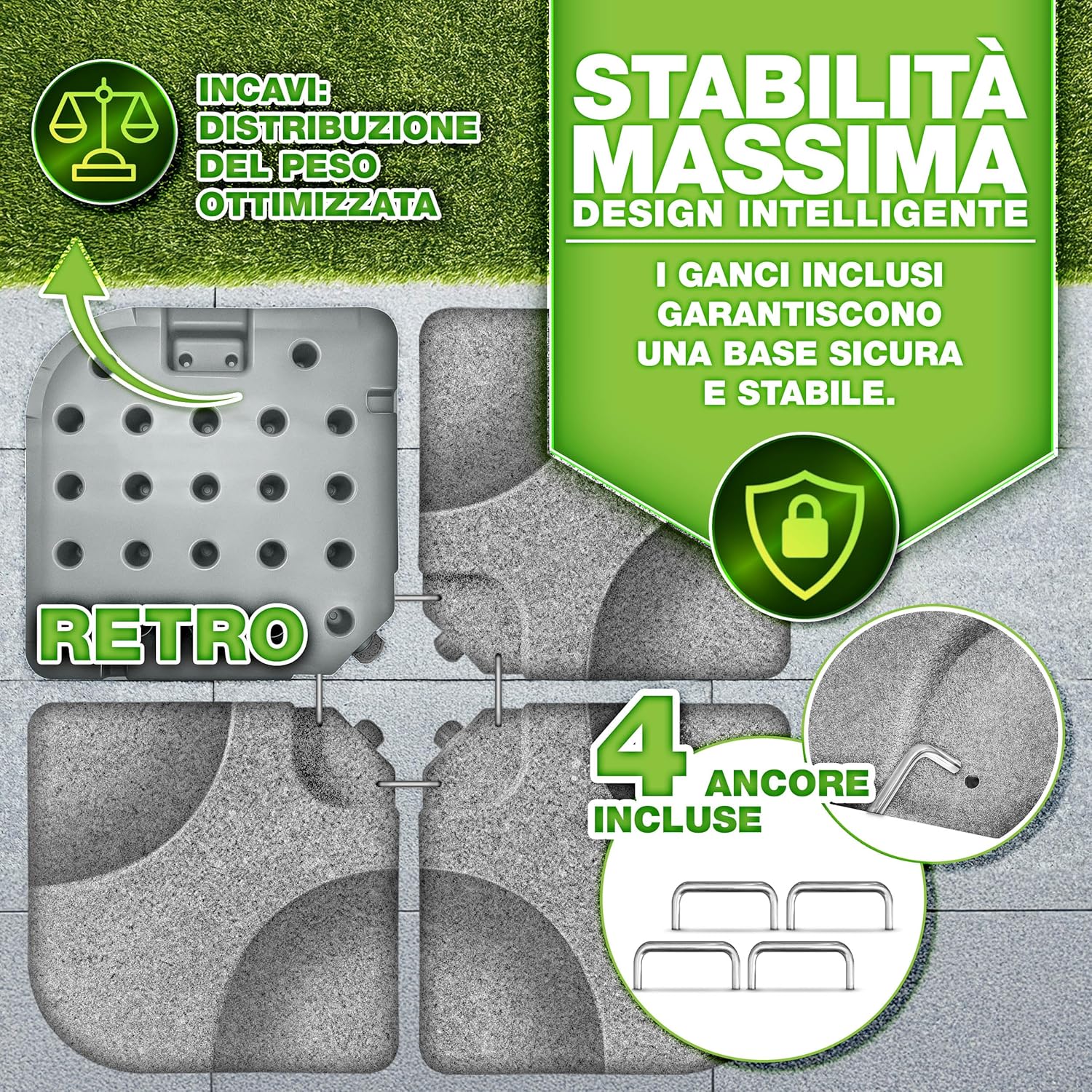 Thumbnail 4 de Tillvex Base Ombrellone 60 L / 80 kg – 4 Moduli decentrati con connettore metallico, grigio granito