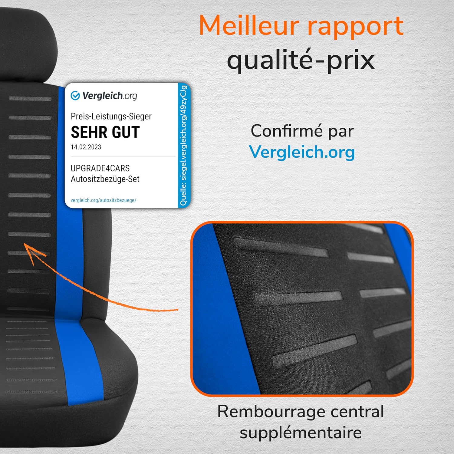Thumbnail 2 de upgrade4cars Housses de siège avant universelles Version 2026 (set bleu) pour conducteur et passager