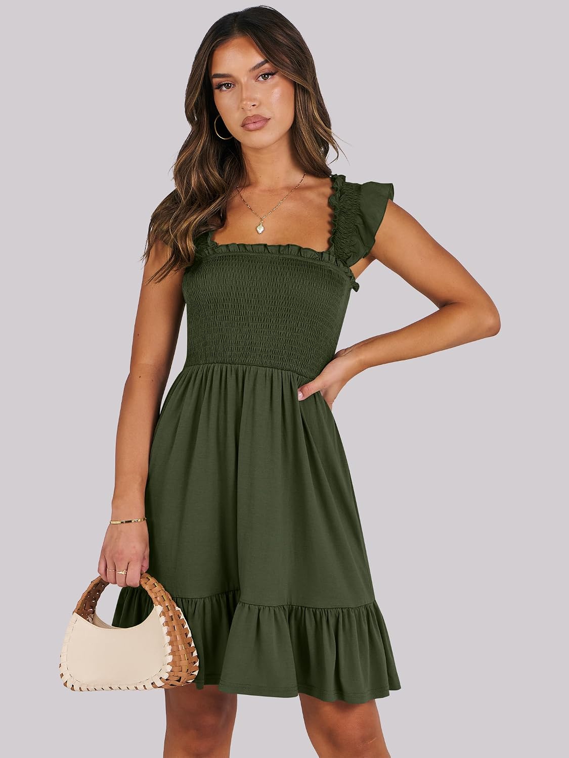 Detalle 2 de ANRABESS Women's Summer Sleeveless Square Neck Dress - Smocked Backless Boho Sundress