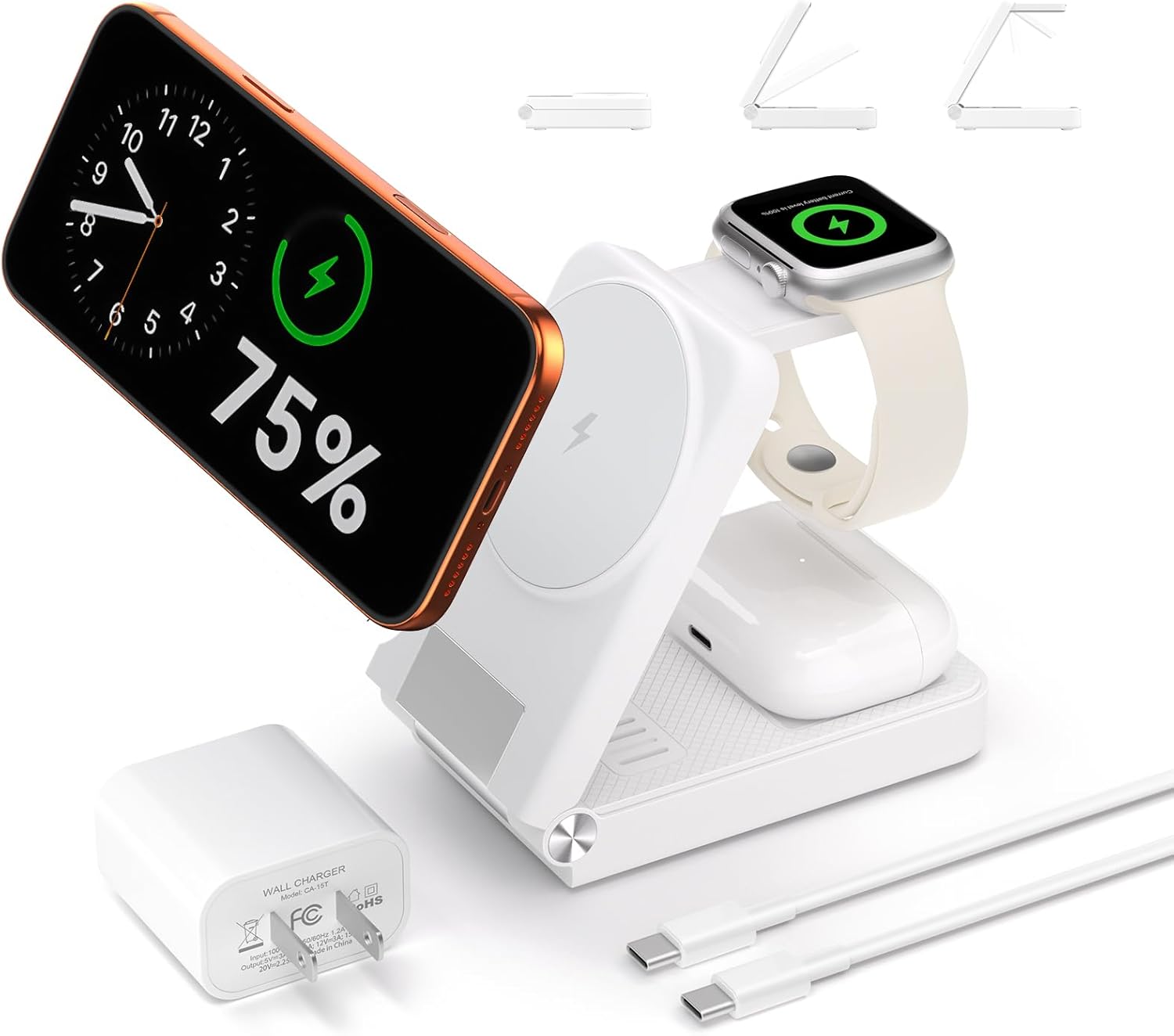 Detalle de ILOUYU 3-in-1 25W Foldable Magnetic Wireless Charging Station for iPhone, AirPods, and Apple Watch