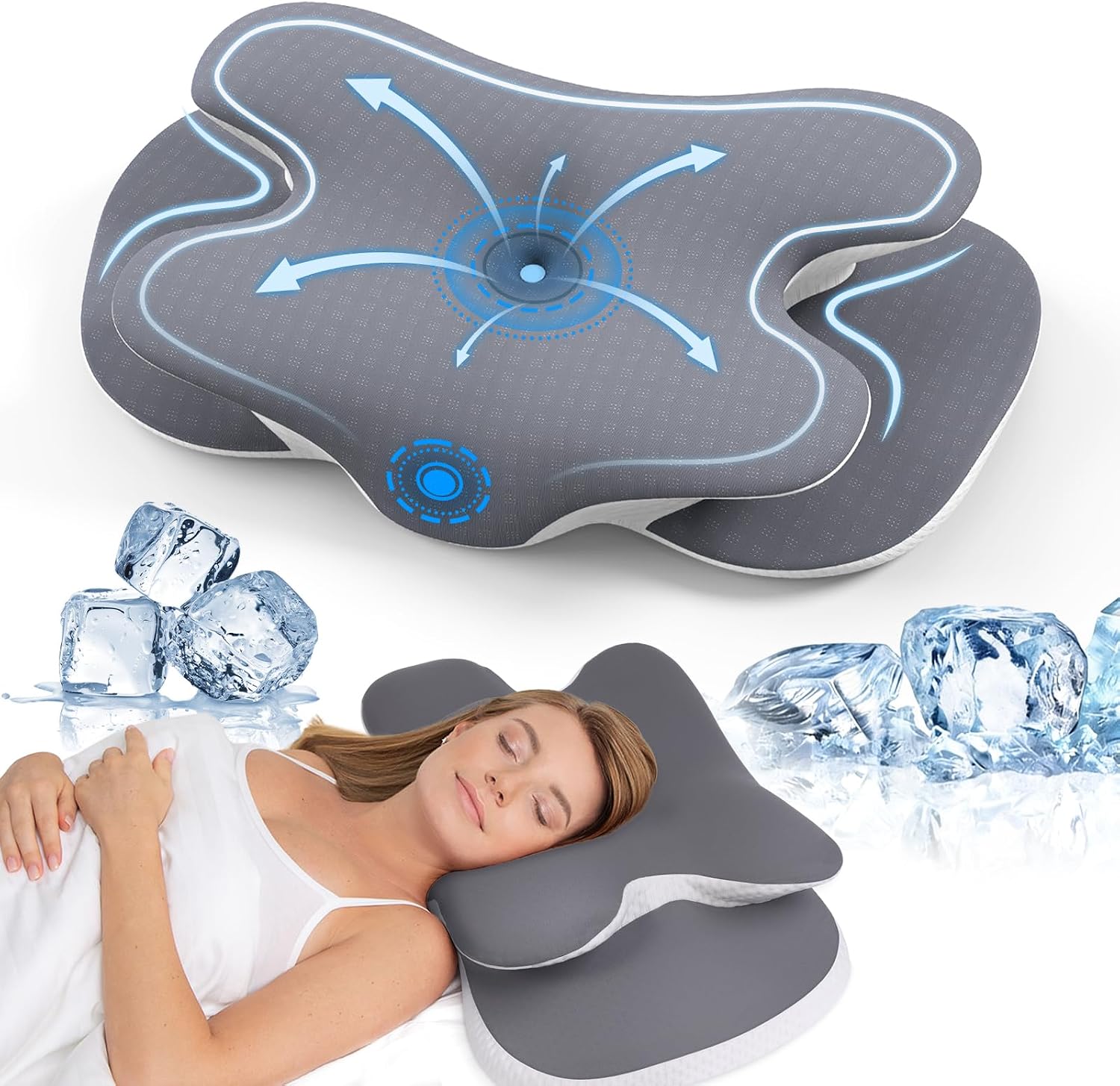 A-Pce Oreiller Ergonomique Cervical – Oreiller mémoire à double hauteur (12/14 cm) avec housse amovible