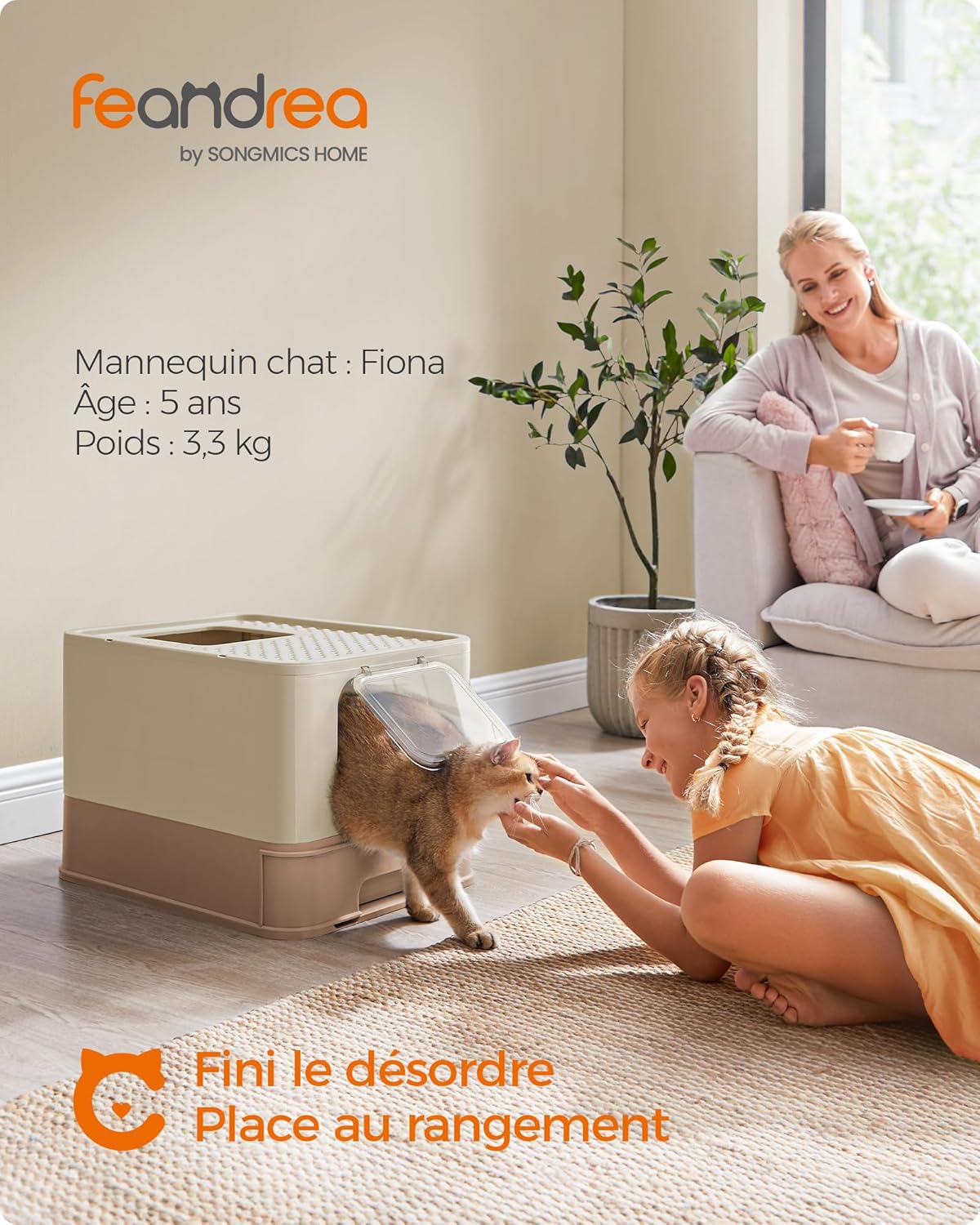 Detalle 2 de Feandrea Bac à Litière Fermé pour Chat — Maison de Toilette avec Plateau Amovible et Accessoires (Grand Chat) PPT001LJ02