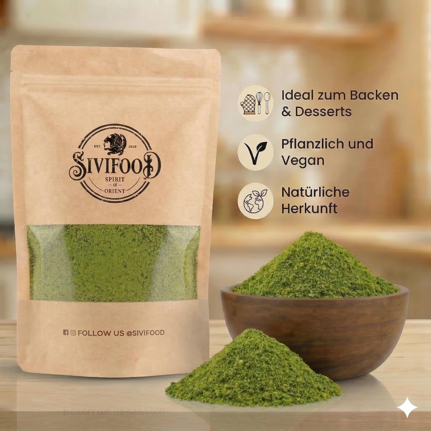 Detalle 2 de SIVIFOOD® gemahlene Pistazien (500 g) naturbelassen – ungesalzen, vegan, fein zum Backen