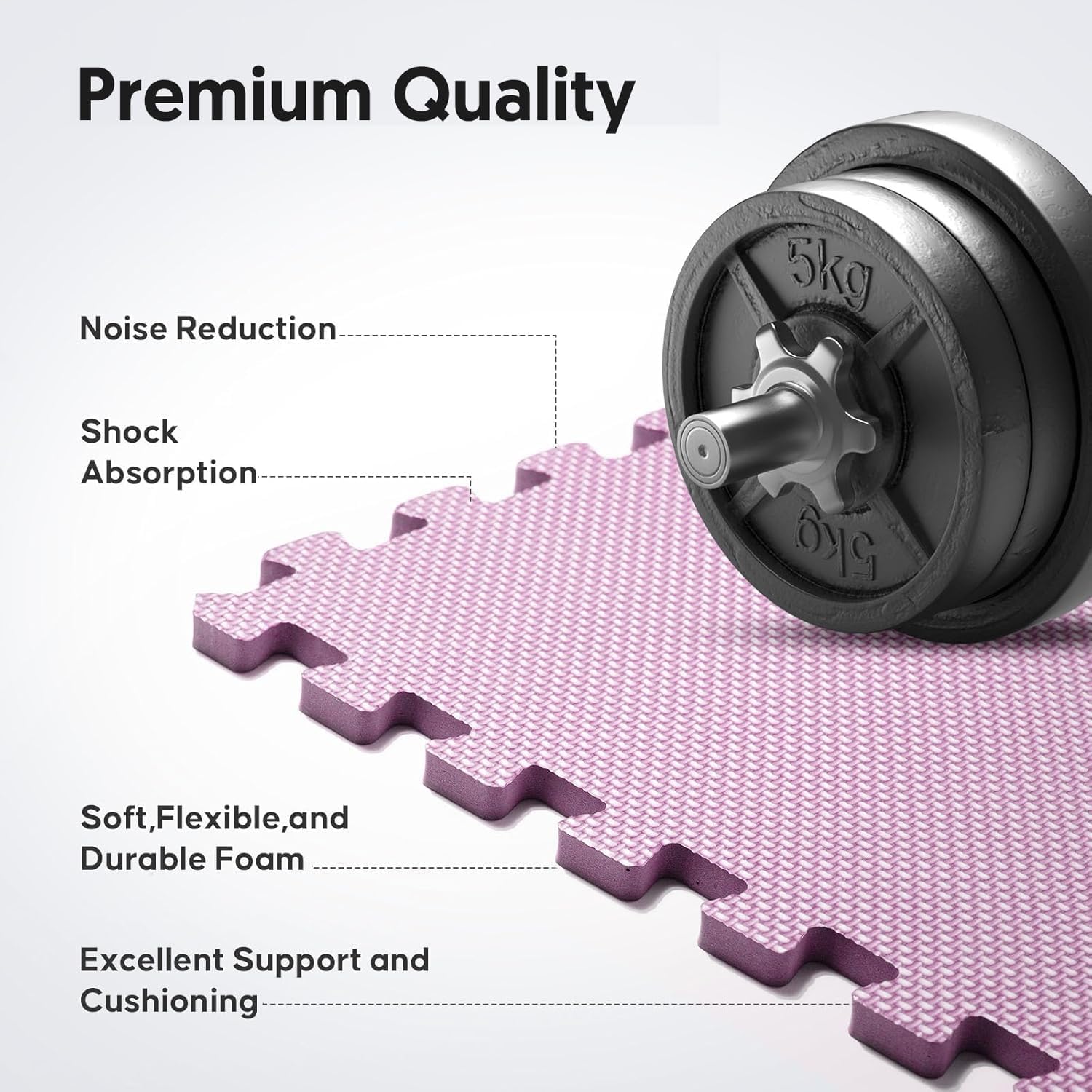 Detalle de Nazhura GYM MATS EVA Interlocking Exercise Tiles, Pink, 24 x 24 in, 0.5 in Thick