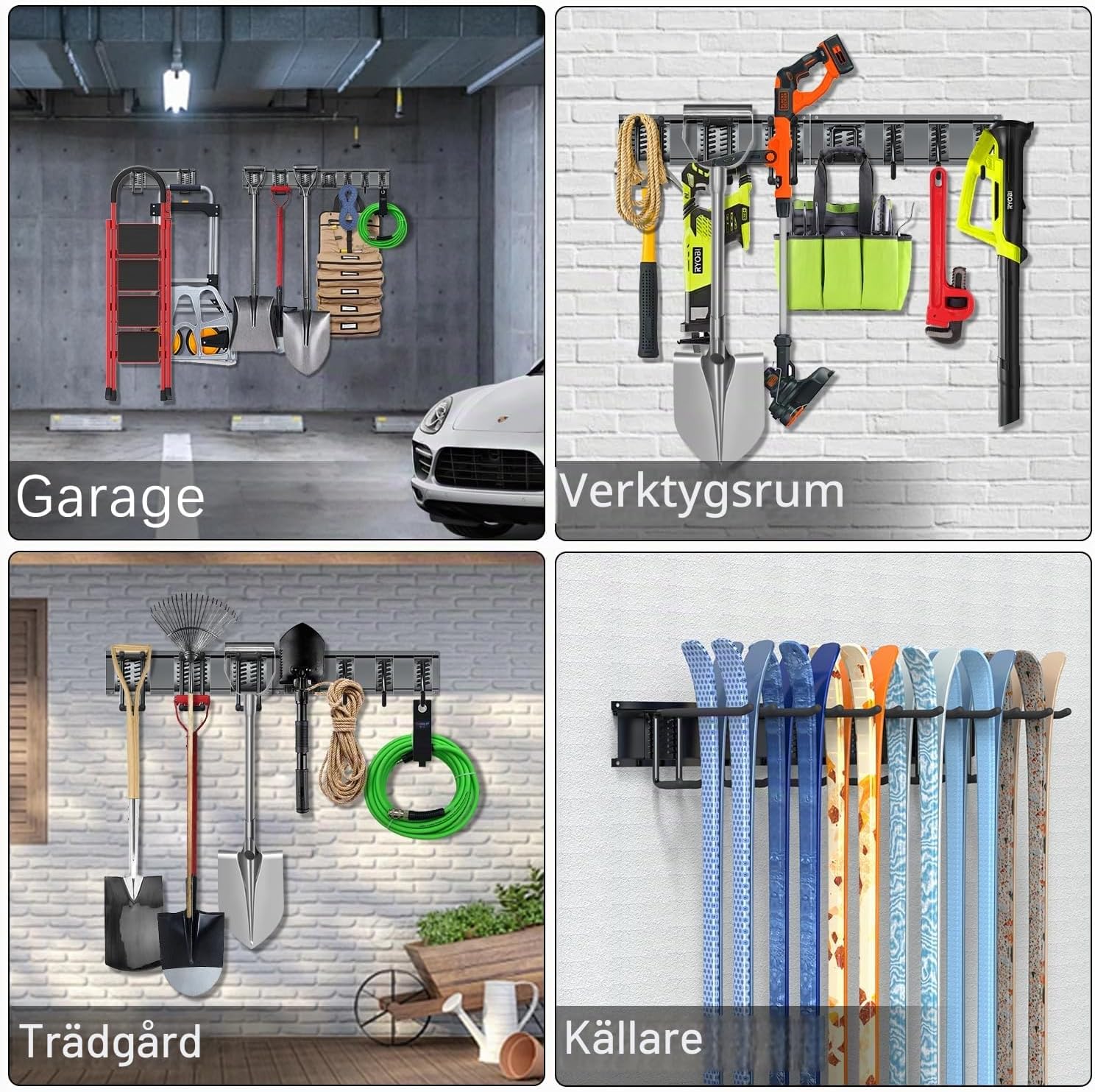 Thumbnail 3 de 3-H 80 cm justerbar redskapshållare för vägg, svart med 9 krokar