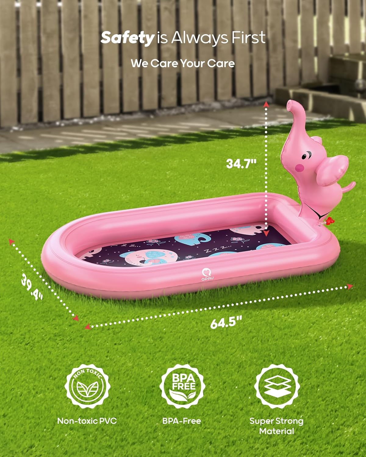 Thumbnail 4 de QPAU Splash Pads for Toddlers 1-3 – Pink Elephant Inflatable Sprinkler Pool