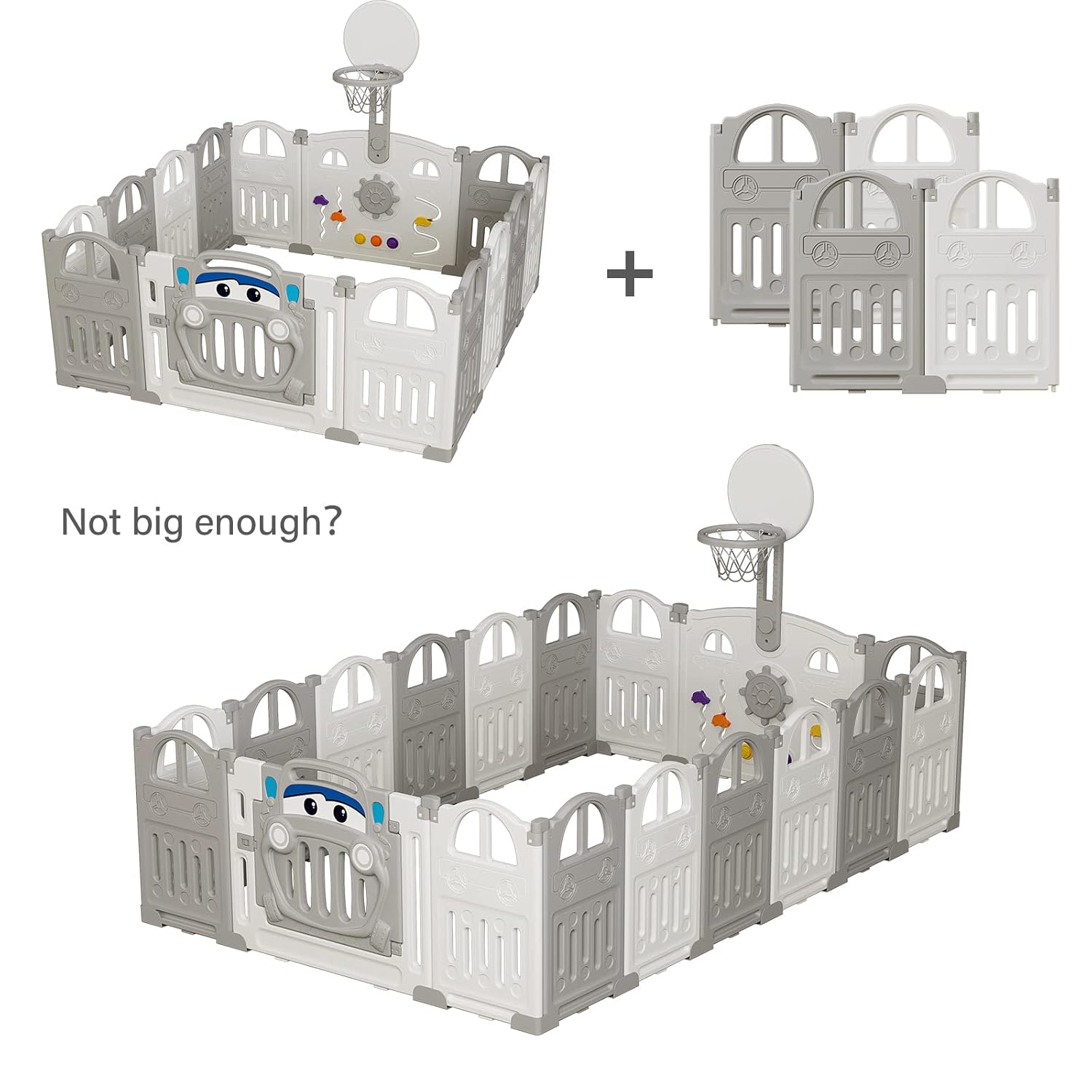 Detalle 2 de UBRAVOO Erweiterungsplatten EDP0001 für Baby-Laufstall (4 Platten, Grau+Weiß) – Kunststoff-Elemente zum Vergrößern