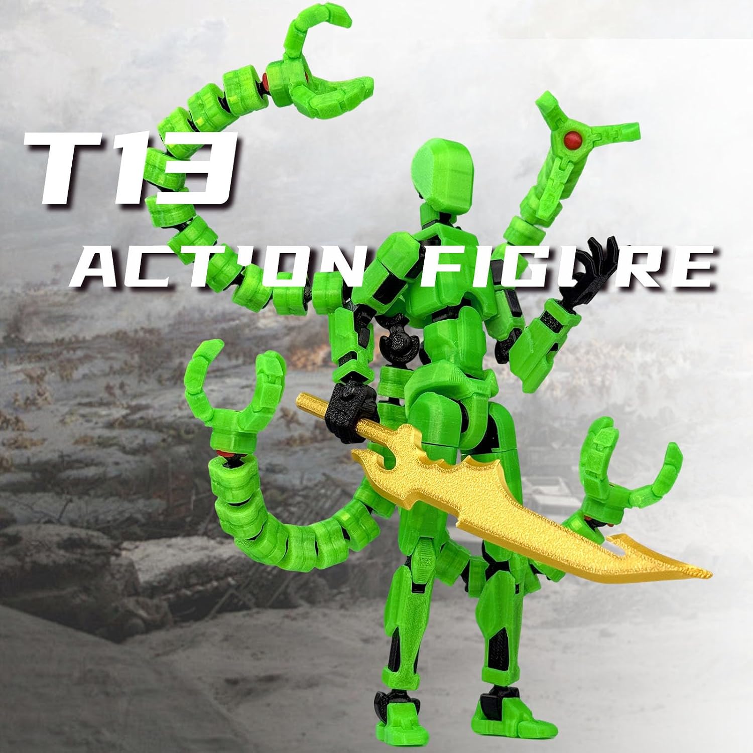 Thumbnail 6 de PkghoKids 13 3D-Printed Robot Action Figure, 7.2-Inch Luminous Green