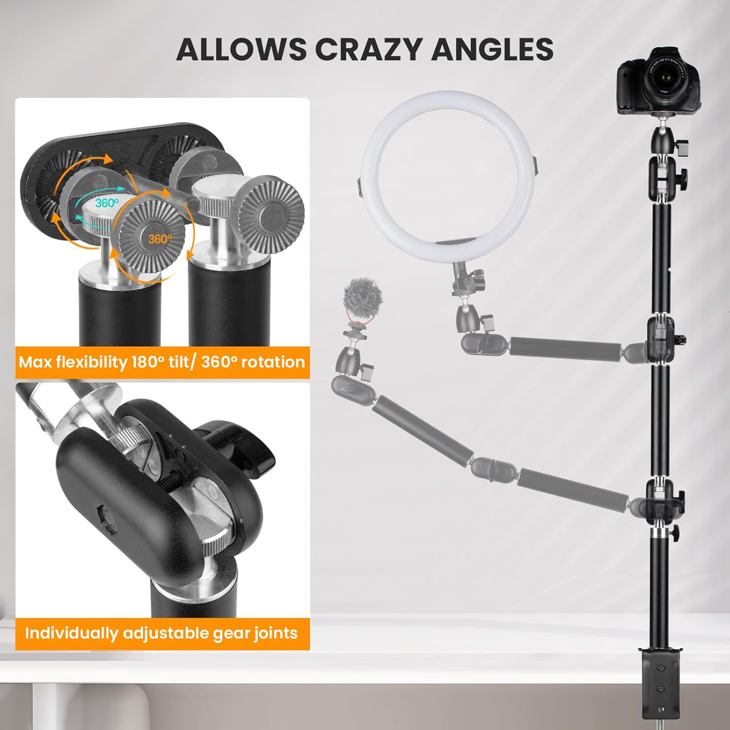 Thumbnail 2 de TARION Trépied supérieur pour caméra avec bras articulé flexible 360° et vis 3/8” / 1/4” (M)