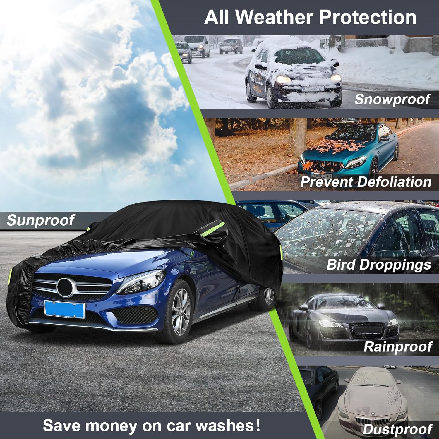 Detalle de Sailnovo Sedan Car Cover Waterproof All Weather, 7-Layer Heavy Duty Full Exterior Cover for 194–208 inch Sedans