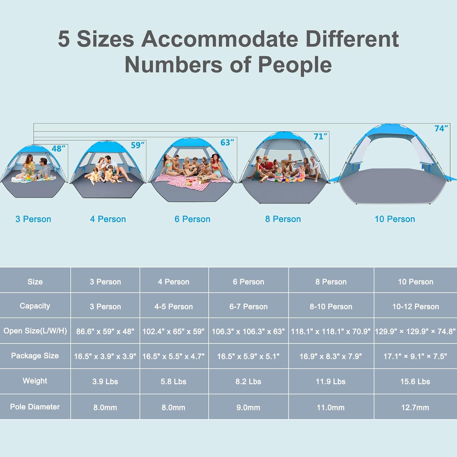 Thumbnail 1 de Gorich Beach Tent Sun Shelter (UPF 50+) for 3–10 People — Lightweight, Easy Setup Beach Cabana