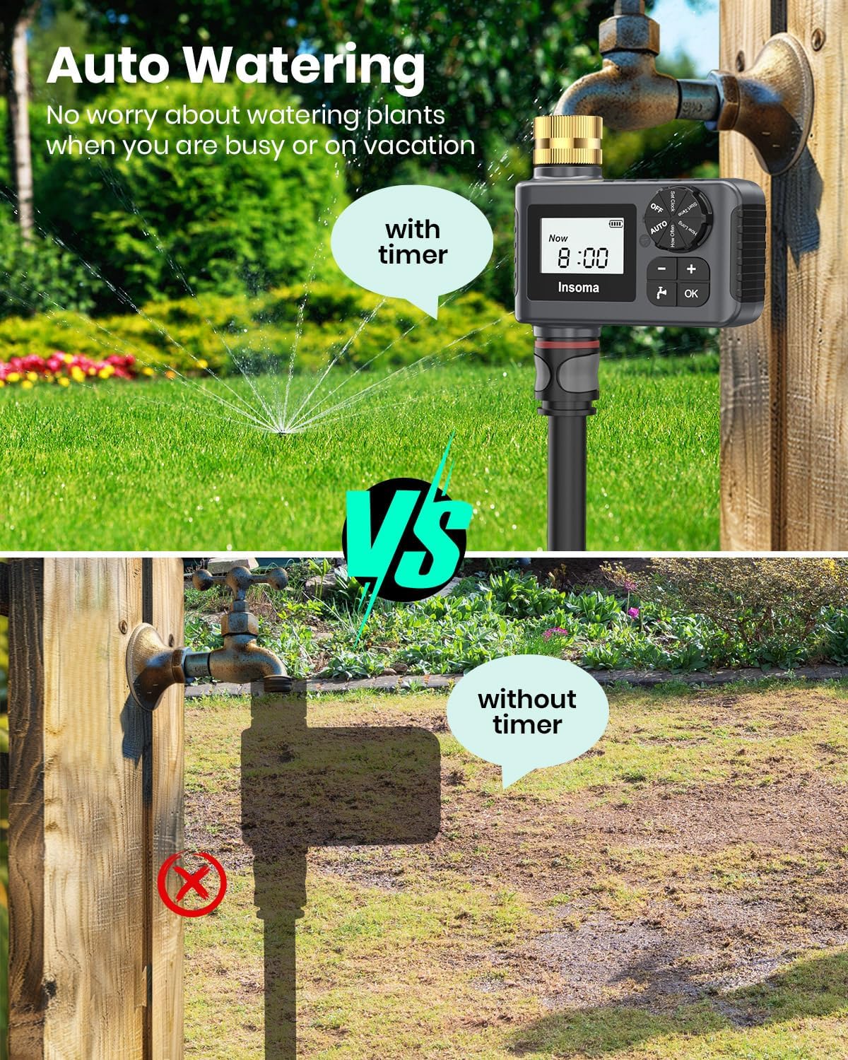 Thumbnail 1 de Insoma Sprinkler Timer with Brass Swivel, Rain Delay and 1 Outlet