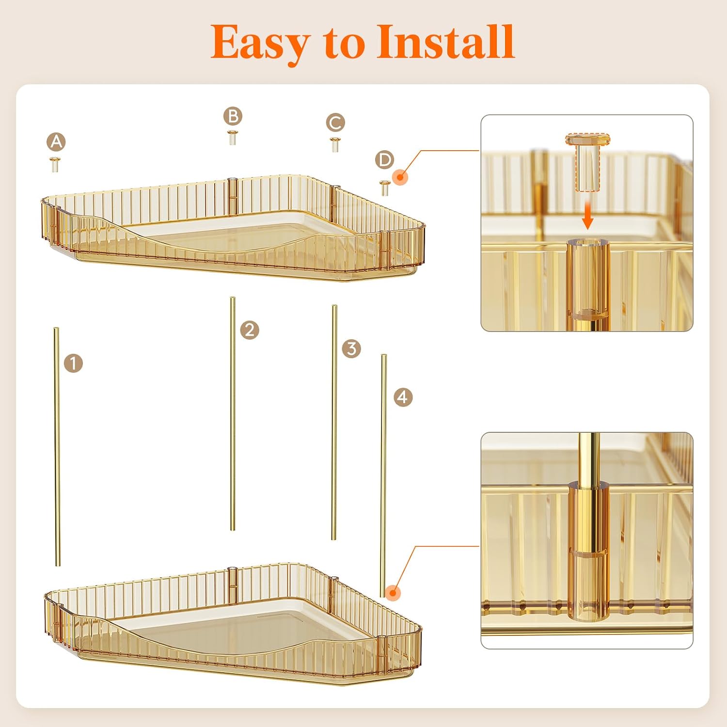 Thumbnail 6 de Lifewit 24022 2-Tier Corner Organiser, Gold Plastic Shelf