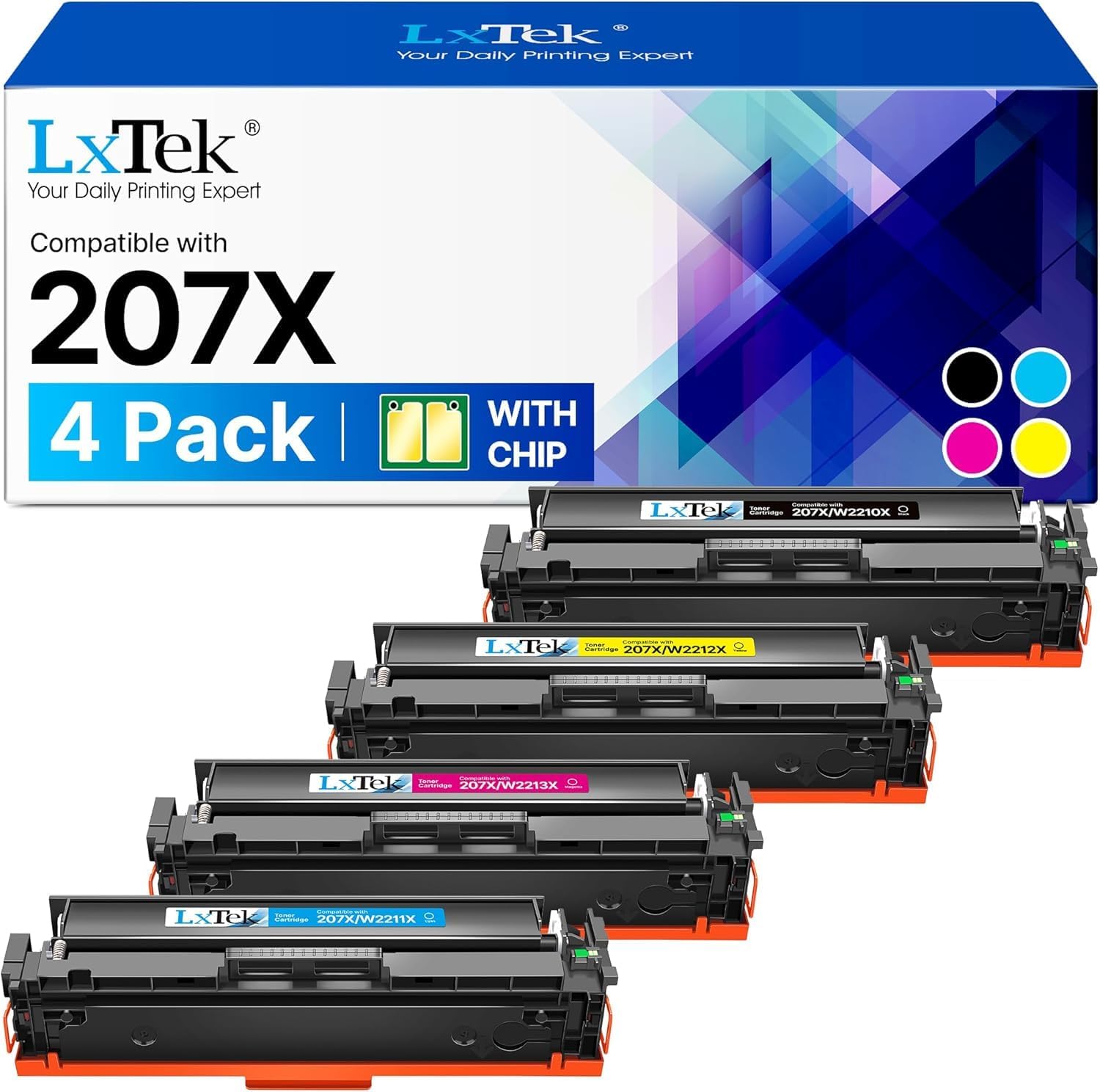 Detalle de LxTek 207A/207X Toner-Set (4er-Pack) mit Chip – kompatibel mit HP Color LaserJet Pro M283/ M255/ M282