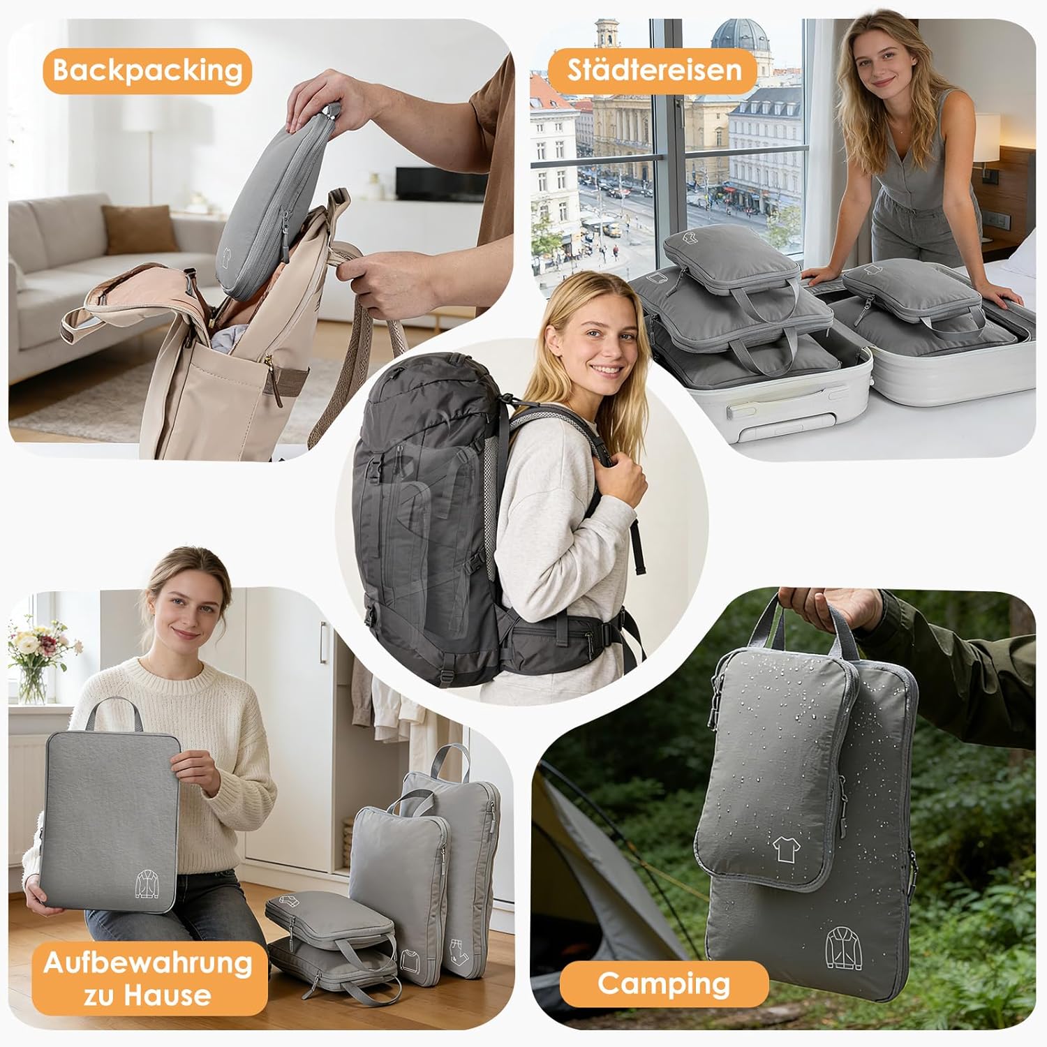 Thumbnail 6 de Samfolk Compression Packing Cubes – robustes Nylon-Set mit Reißverschlüssen, 5-teilig