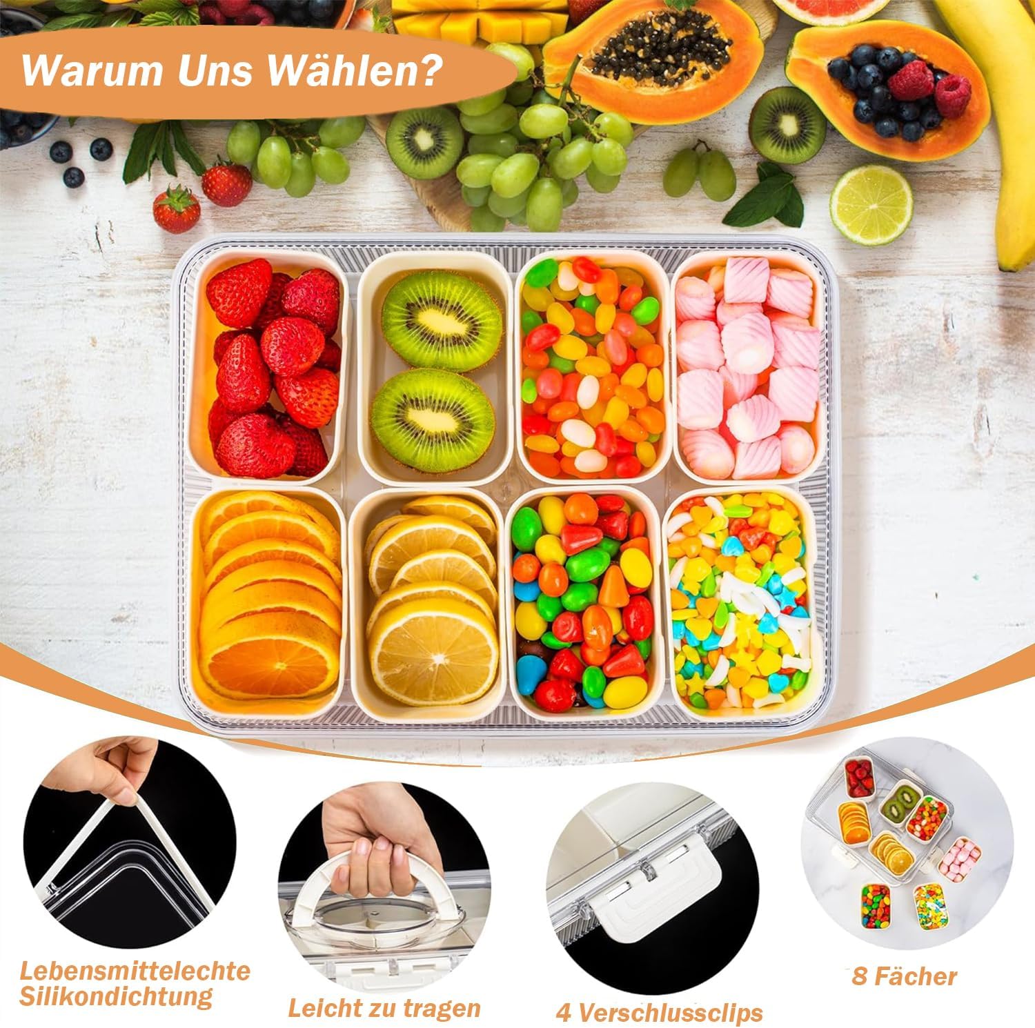 Detalle 2 de FLYGRRIV Snackbox mit 8 Fächern – Deckel, Griff und vielseitige Alltagsaufbewahrung