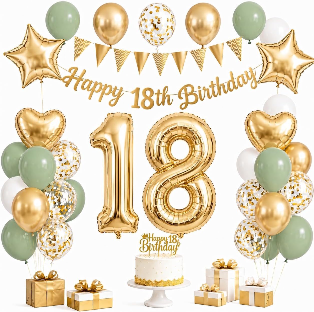Thumbnail 6 de 50th Birthday Decorations for Women & Men - Green & Gold Party Kit