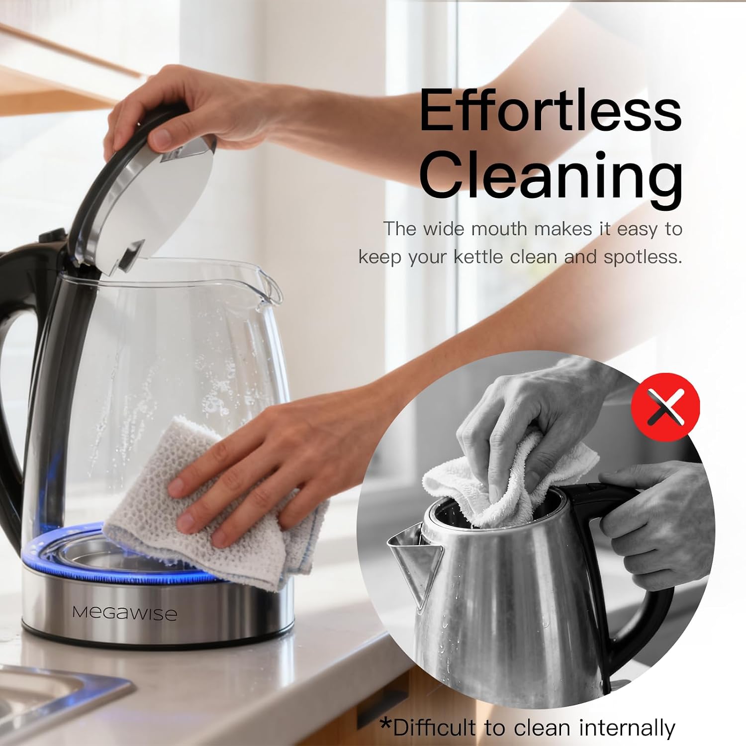 Thumbnail 3 de MEGAWISE 1.8L Healthy Electric Kettle (1800W) Borosilicate Glass, BPA-Free, Auto Shut-Off & Boil-Dry Protection