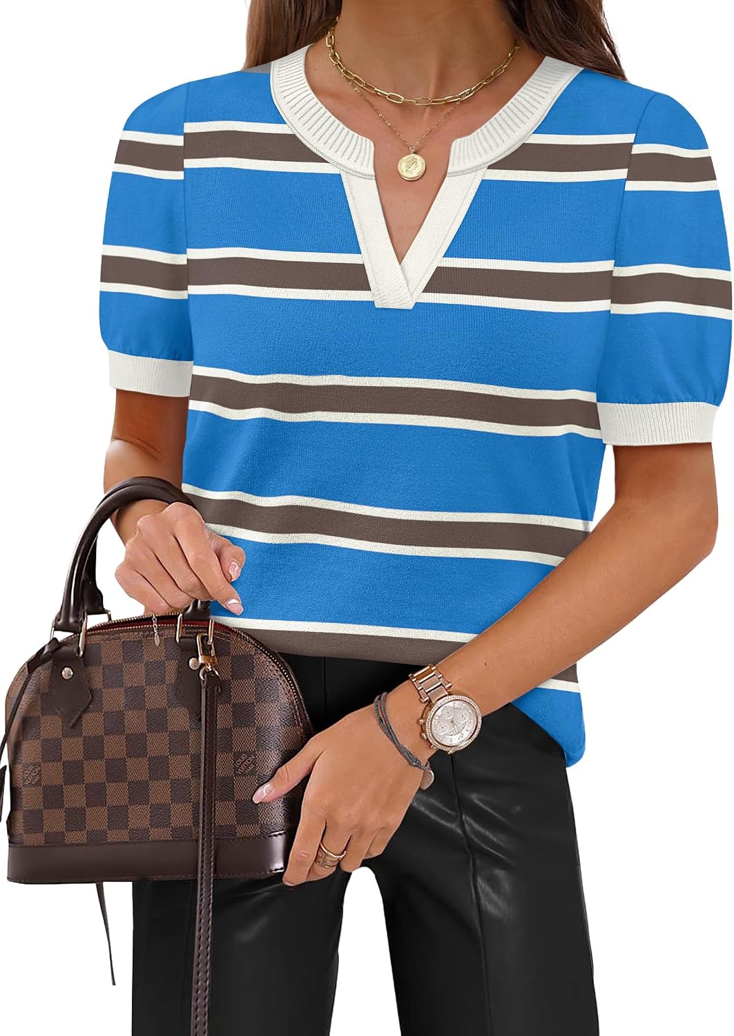 Thumbnail 6 de WIHOLL Short Sleeve Sweater Tops - 2026 Spring/Summer Knit, V-Neck Business Casual Essential