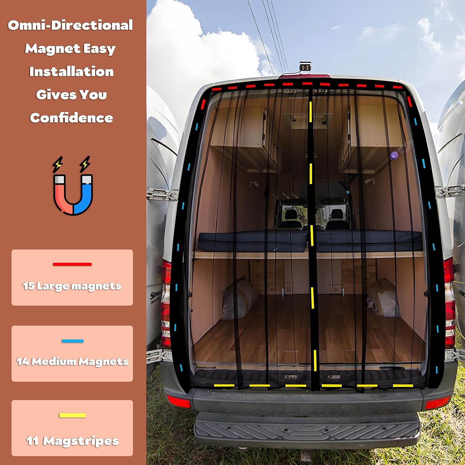 Detalle de Fliegengitter Auto für Multivan Schiebetür/Heckklappe – 155x150 cm | Universa Insektenschutz Wohnmobil