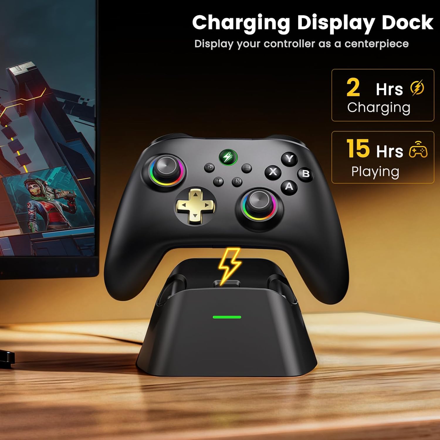 Detalle de HASACOOL PC Controller mit Hall-Effect Joysticks & Ladestation – kabelloser Allrounder für PC, Switch, Android und iOS