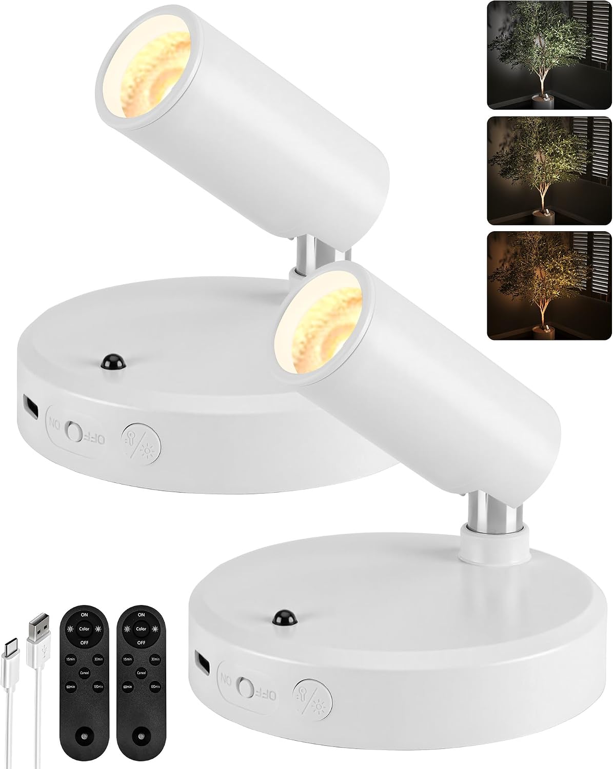 Detalle de EZVALO 5000mAh Rechargeable Indoor Spotlights, 2-Pack, Remote, 3 CCT