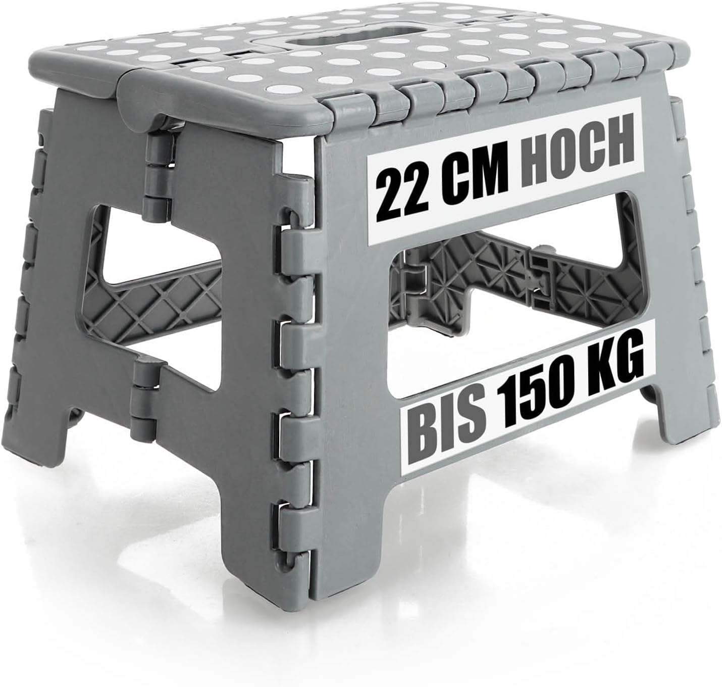 COM-FOUR® scaletta pieghevole portatile antiscivolo in plastica, portata fino a 150 kg (grigio)