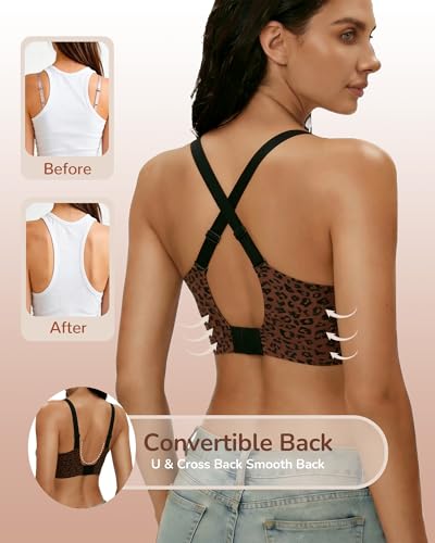 Thumbnail 3 de Happriue Leopard Print Jelly Bra, Wireless Deep V Padded T-Shirt Bra