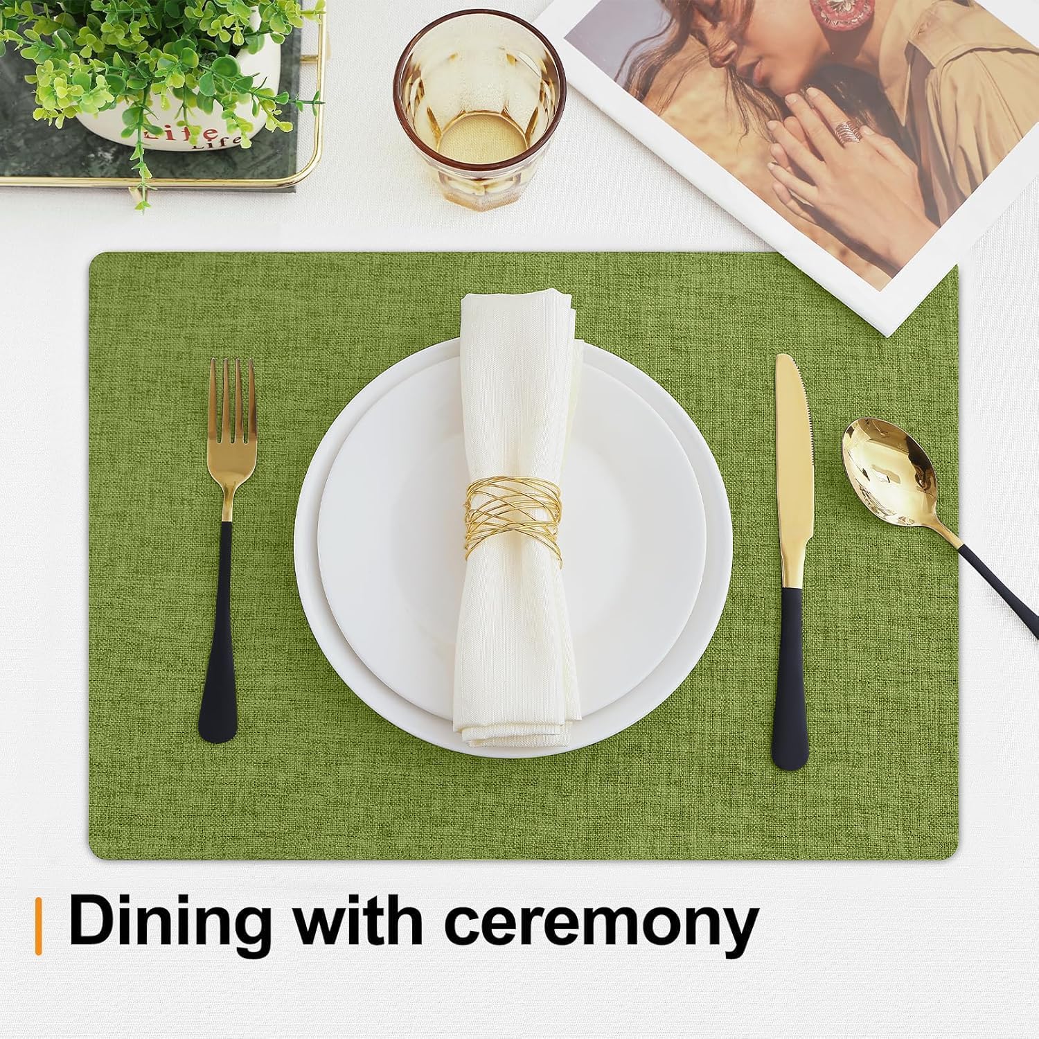 Detalle de Homaxy Cloths Placemats Set of 6 (13" x 19") in Grass Green — Heat-Resistant Washable Cotton-Linen Table Mats