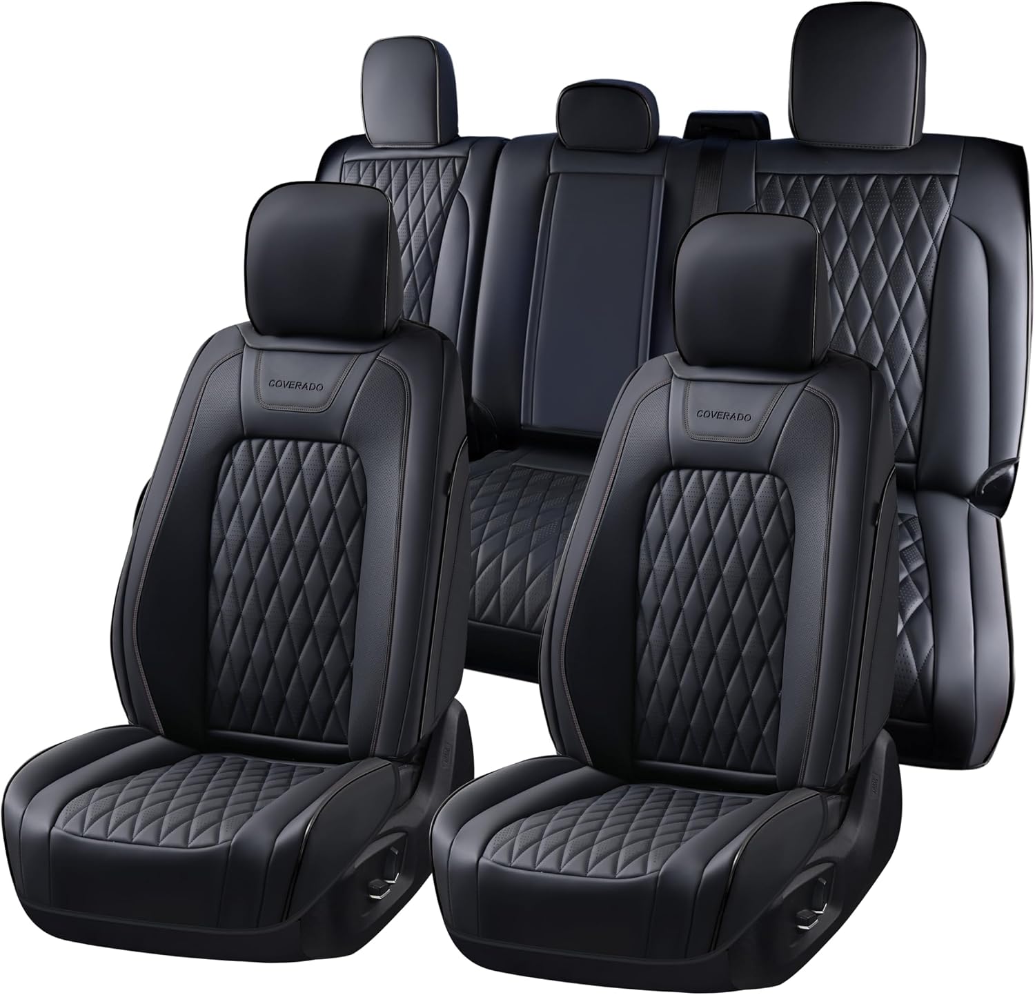 Detalle de Coverado Leather Seat Covers Full Set for Ford F-150 F-250 F-350 F-450 (Black) — Crew Cab Only, Waterproof, Heated/Cooled Compatible