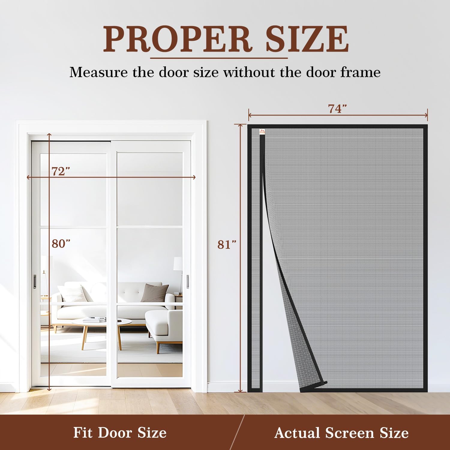 Detalle de Yotache Magnetic Screen Door, Reversible Side Opening, 74" x 81" Polyester Mesh