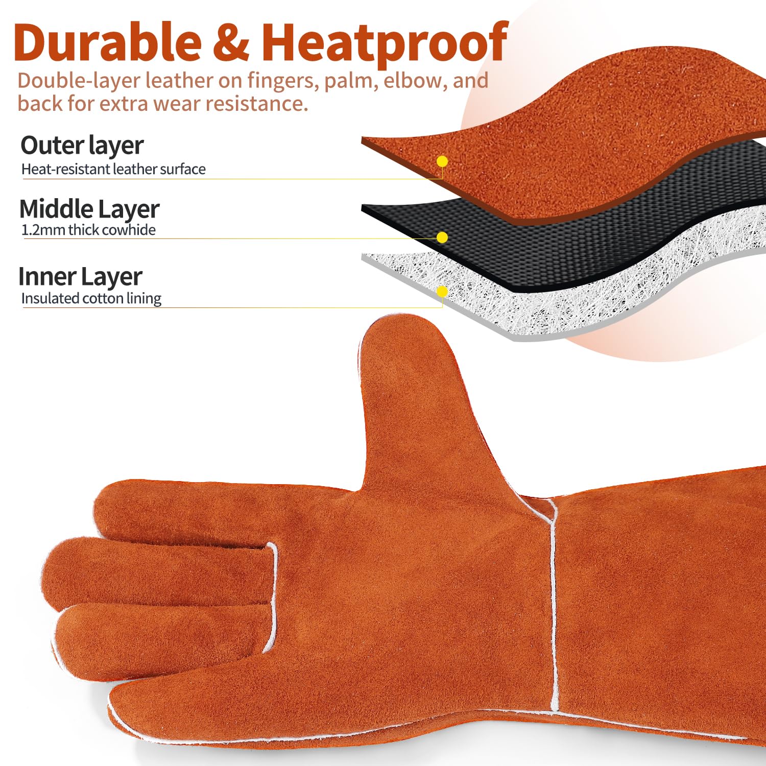 Thumbnail 2 de vclpower Fireplace Gloves 14in heat-resistant leather gloves 🧤