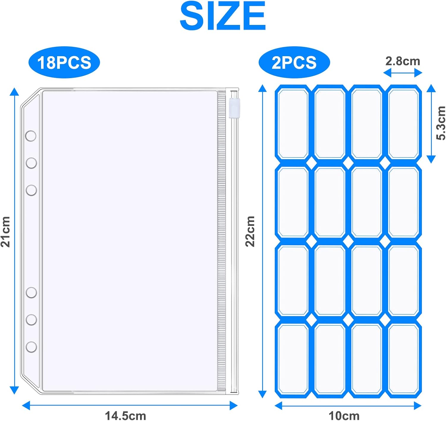 Thumbnail 1 de Vicloon Pochettes classeur A5 à 6 trous en PVC imperméable (lot 18 pièces) avec fermeture zippée