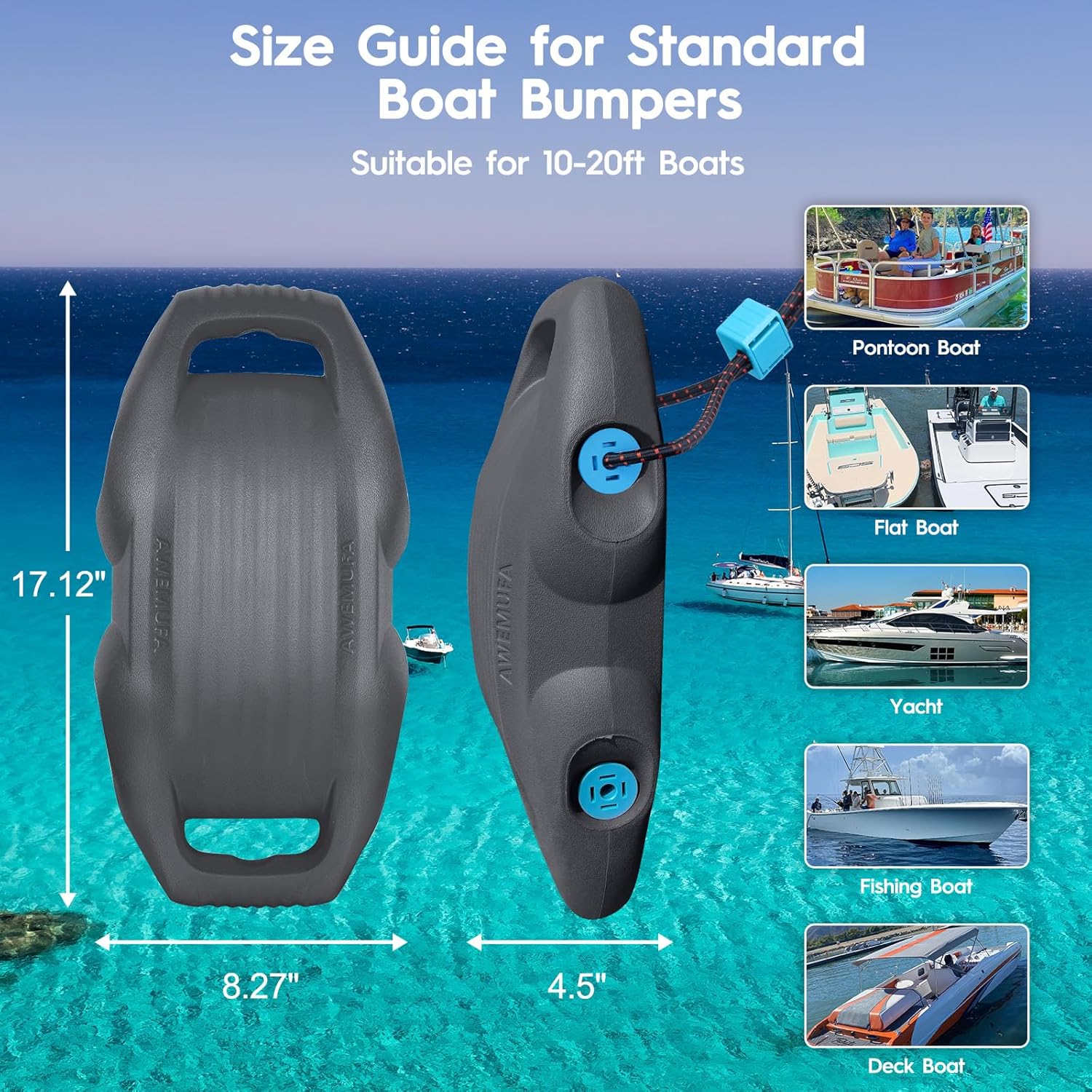 Thumbnail 3 de AWEMUFA Boat Fenders: Easy-Install Dock Bumpers for Pontoon, Bass, Jet Ski, and Fishing Boats