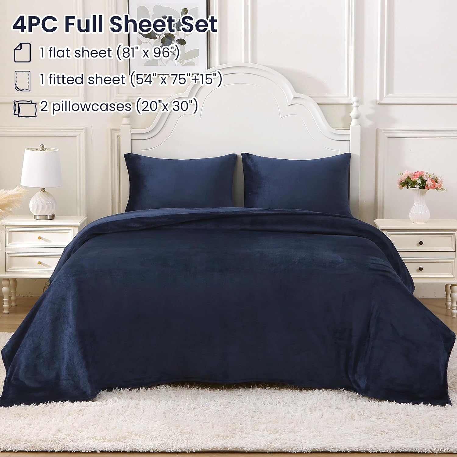 Thumbnail 5 de Viviland SHTNAVYF Full/Double Fleece Sheet Set, Navy, 200 GSM, 15" Pocket