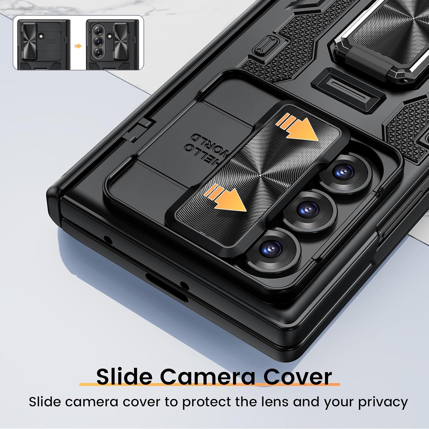 Detalle 2 de VEGO for Galaxy Z Fold 7 Case (Slide Camera Cover + Built-In Screen Protector, 360° Kickstand) - Black