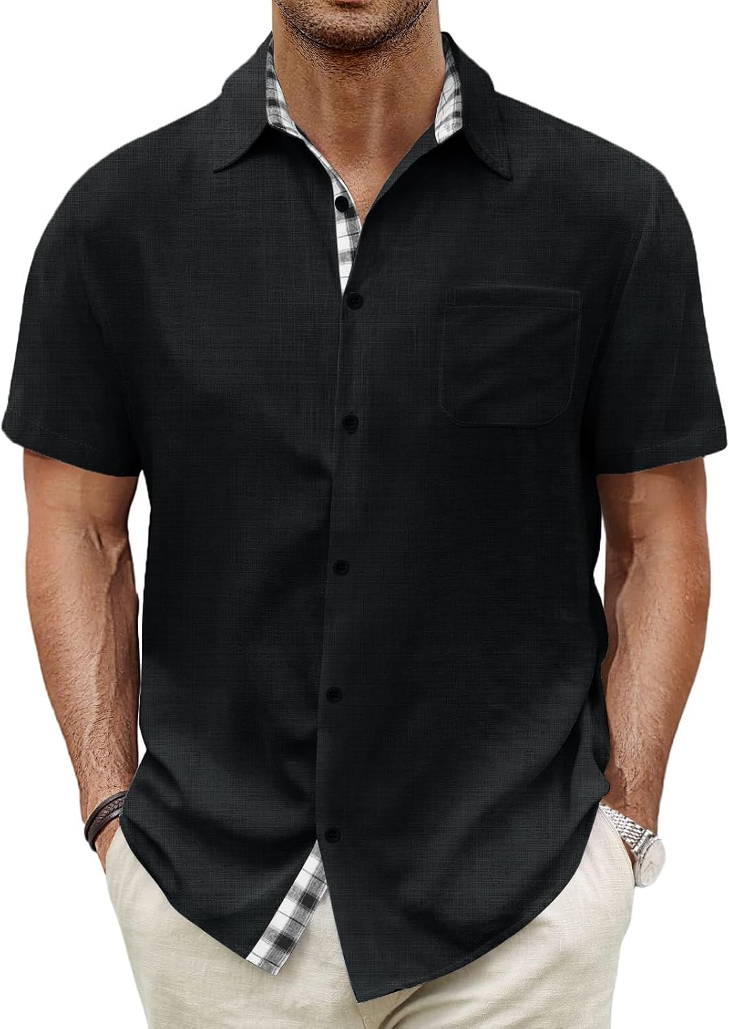 Detalle de HMIYA Herren Kurzarm Hemd aus 100% Baumwolle – Button Down, Sommer, Regular Fit