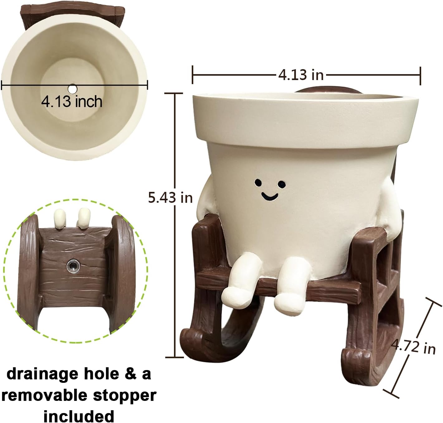 Thumbnail 1 de Cute Rocking Chair Plant Pots Large Smily Face Planter Pot – Resin Indoor/Outdoor Planter with Drainage
