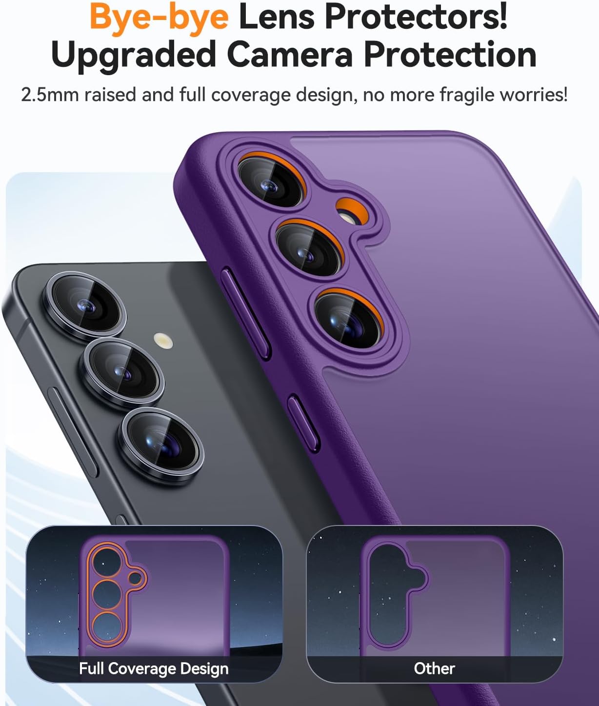 Detalle de CANSHN Cover Opaca per Samsung Galaxy S25 (6.2 Pollici) – protezione completa della fotocamera, body opaco e viola profondo