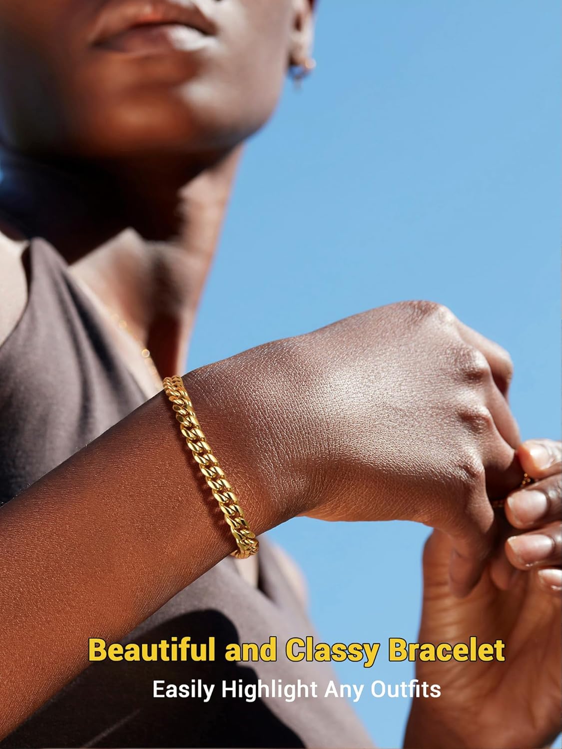 Thumbnail 4 de PROSTEEL Bracciale da uomo in acciaio inox 316L con bagno oro 18K, catena cubana con maglie da 4,8/6/10/14 mm